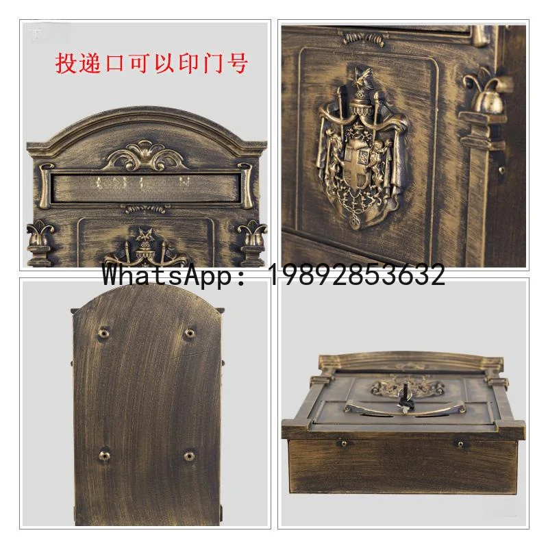 Zz european style villa door mailbox wall-mounted outdoor household retro outdoor lockable key creative letter box mailbox