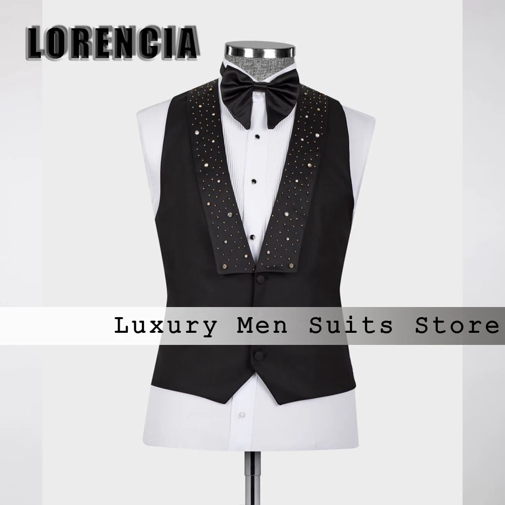 

Элегантный мужской костюм с бисером и кристаллами, шалевый воротник, комплект из 3 предметов, наряды для свадебной вечеринки, индивидуальный пиджак, жилет, брюки, trajes para hombre
