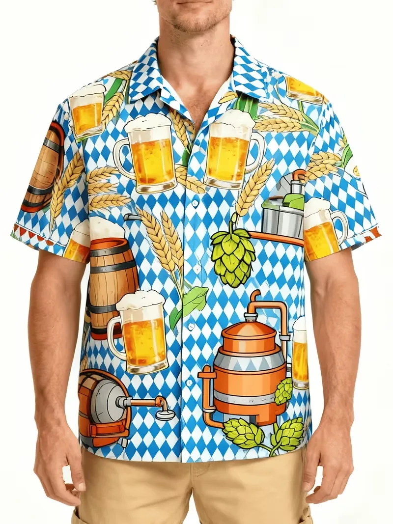 

Funny Beer Print Hawaiian Shirt Men's Short Sleeve Button Up Beach Shirt For Bachelor Party & Father's Day Gifts Aloha Shirt