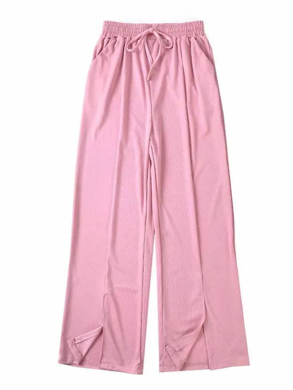 اضافية كبيرة الحجم الحرير الجليد بنطال ذو قصة أرجل واسعة المرأة الصيف رقيقة فضفاضة مستقيمة عادية عالية الخصر ثنى فضفاضة تناسب بنطلون