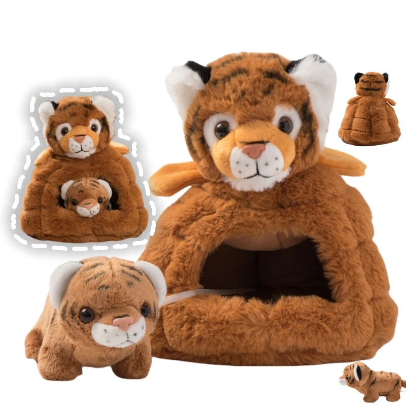 

Creative Lifelike Baby Tiger Plush Toy Stuffed Soft Mother and Son Wild Animal Forest With Nest House Doll Baby Birthday Gifts