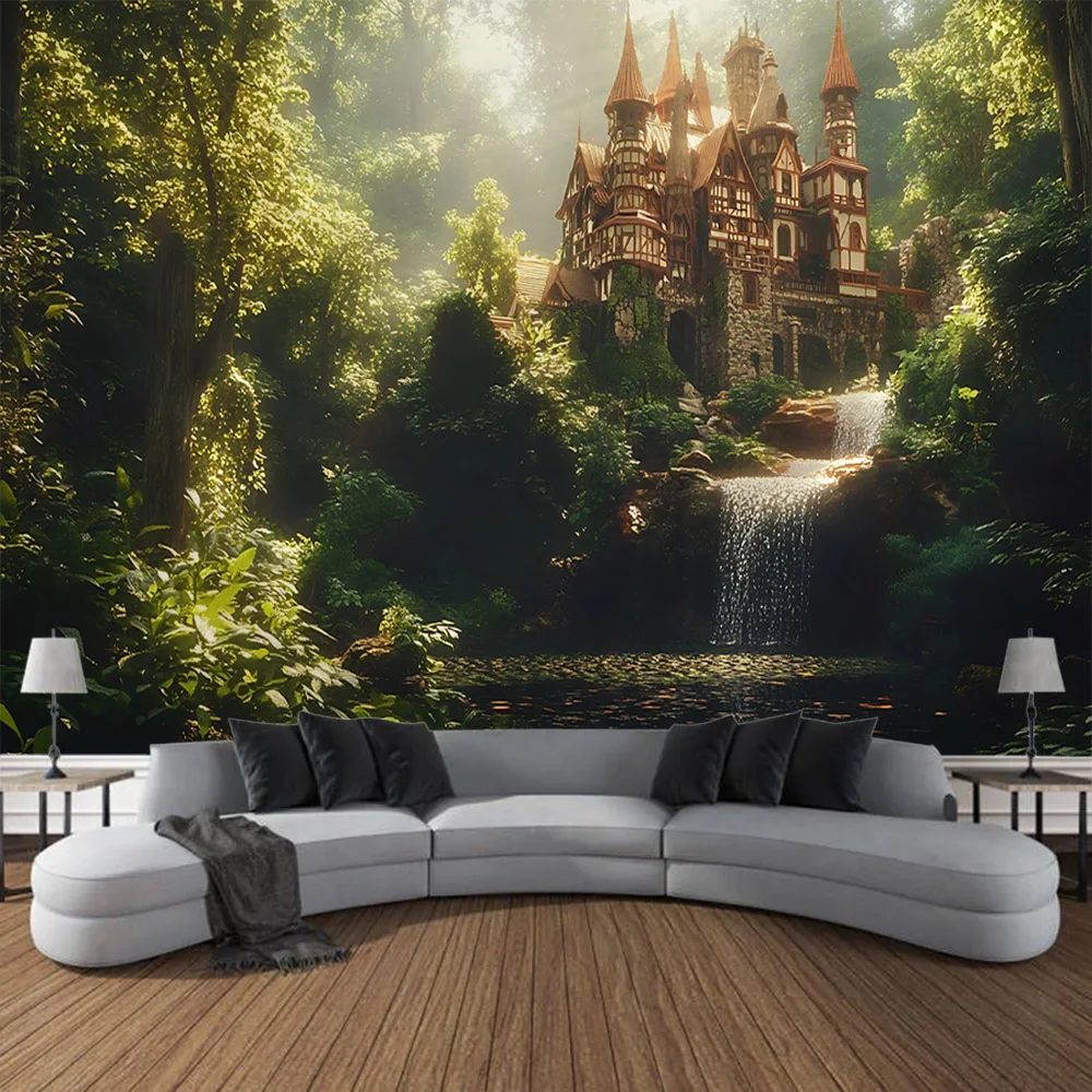 Dreamy Castle Tapestry Wall Hanging Cartoon Room Decoration Carpet Background Cloth Home Mural Bed Sheet Yoga Mat