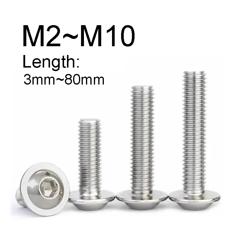 

5~200PCS 304 Stainless Steel Hexagon Socket Round Head with Washer Screw M2 M2.5 M3 M4 M5 M6 M8 M10 Half Round Button Head Bolts