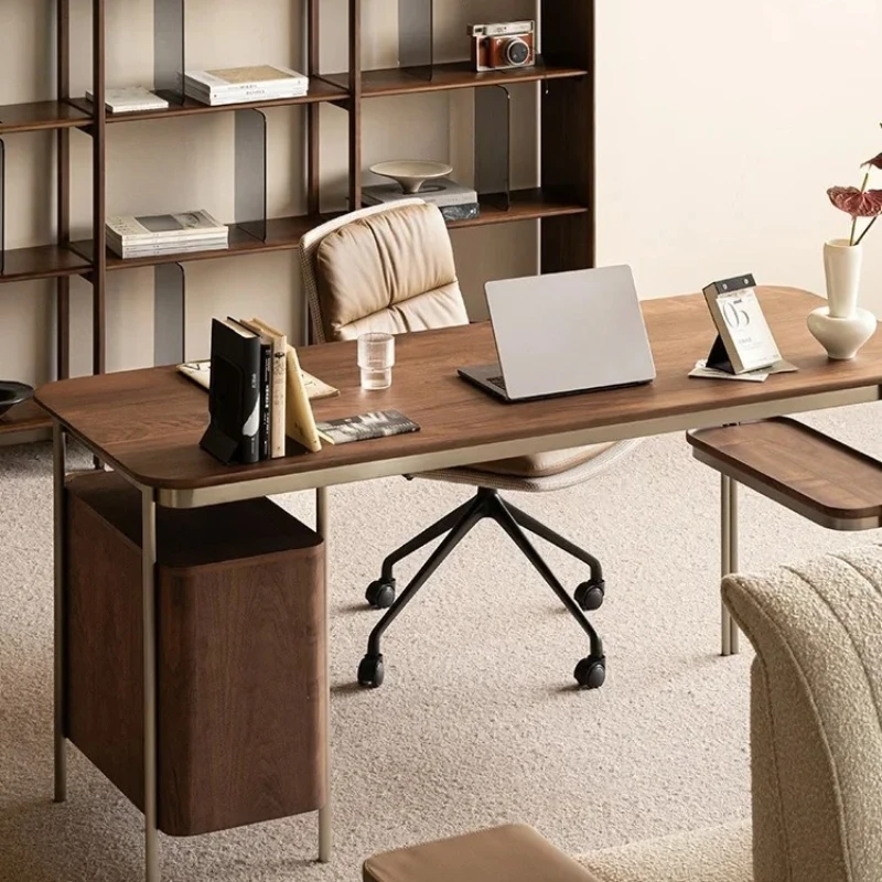 

Retro study desk Italian light luxury modern high-end solid wood desk