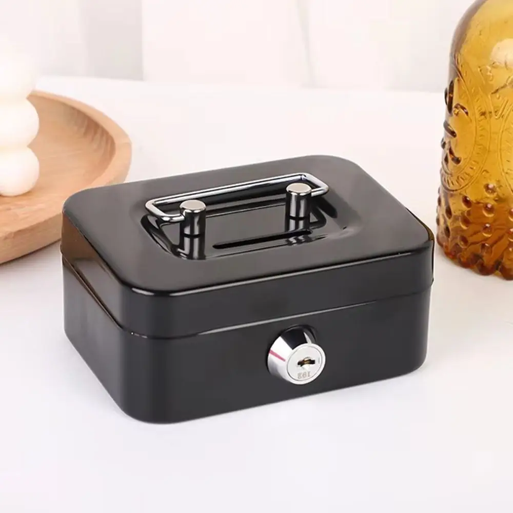 Creative Mini Lockable Cash Box with Key Sturdy Construction Lock Box Portable Metal Storage Box for Adults