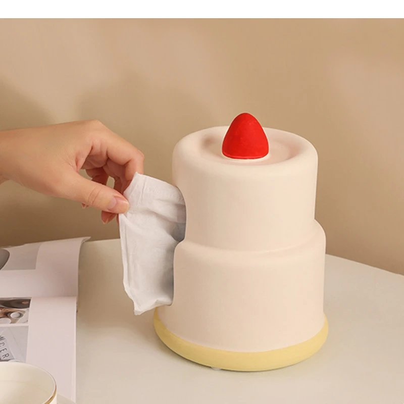 

Ceramic Tissue Box Strawberries Cake Shape Cartoon Home Desktop Storage Paper Towel Holder Napkin Decoration