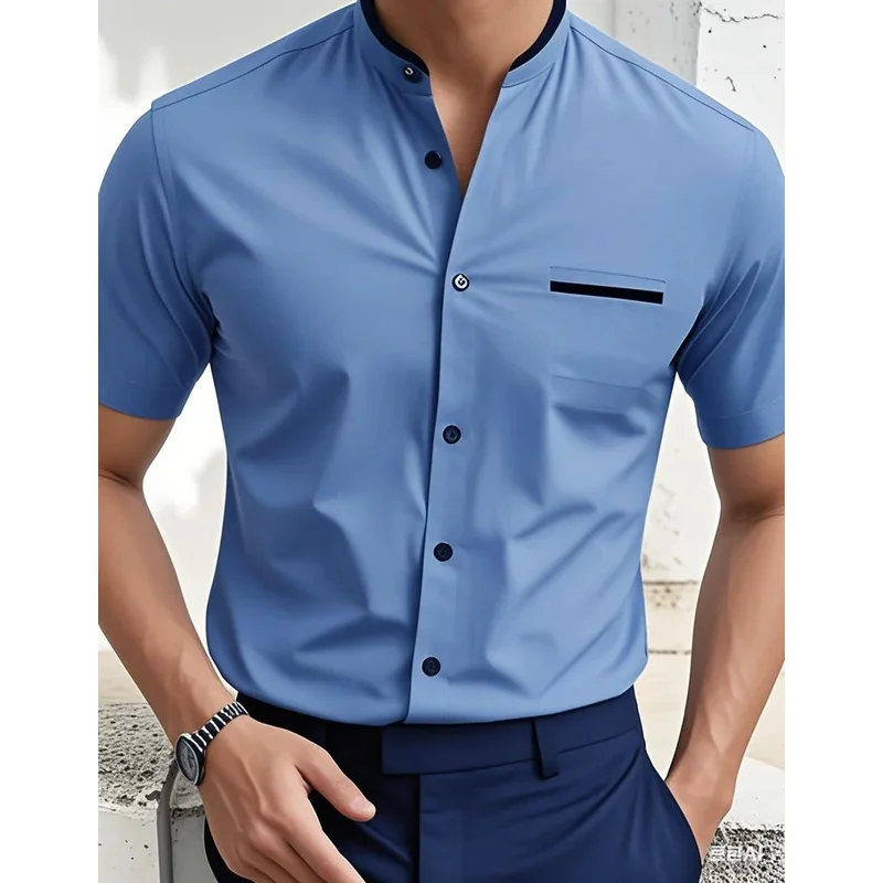 Nine-color men's shirt, 3D printed Hawaiian clothing, business casual short-sleeved stand-up collar, comfortable and soft fabric