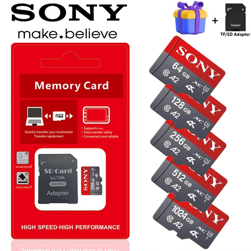 Карта памяти Sony C10 Micro SD Class 10 1 ТБ 512 ГБ 256 ГБ 128 ГБ 64 ГБ 64 ГБ Micro SD TF Flash Card 64 128 ГБ MicroSD для телефона и камеры