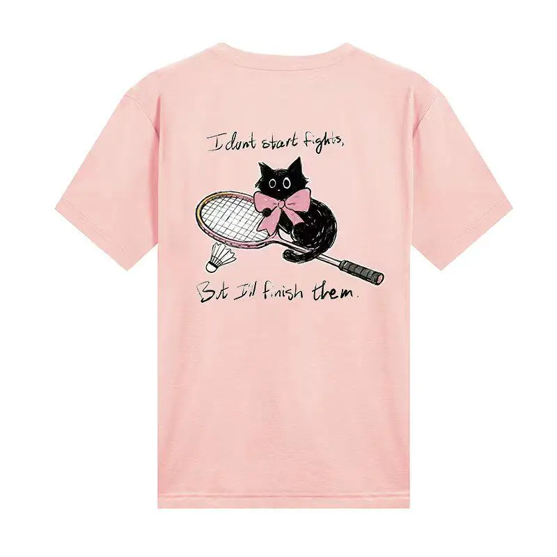

Summer Cat-themed Original Cotton-like Badminton Clothes for Boys, Girls and Children, Short-sleeved T-shirts for Sports