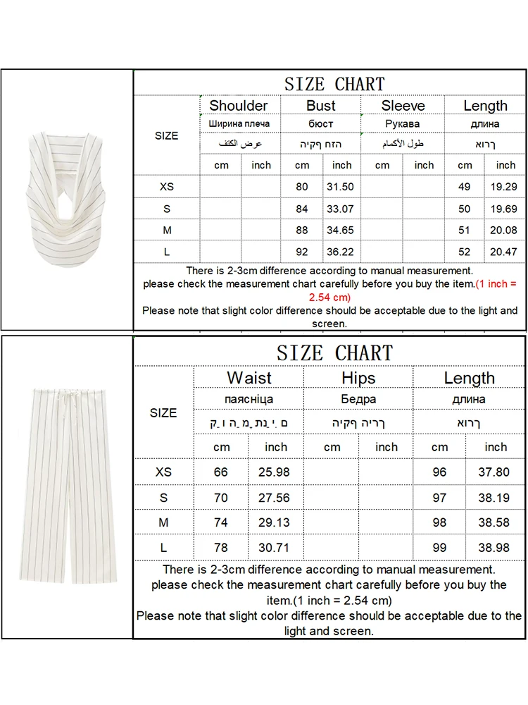 2 Pieces Women Striped Top Trousers Suit 2024 Fashion Ladies Pile Collar Backless Tops Drawstring Straight Pant Causal Outfits