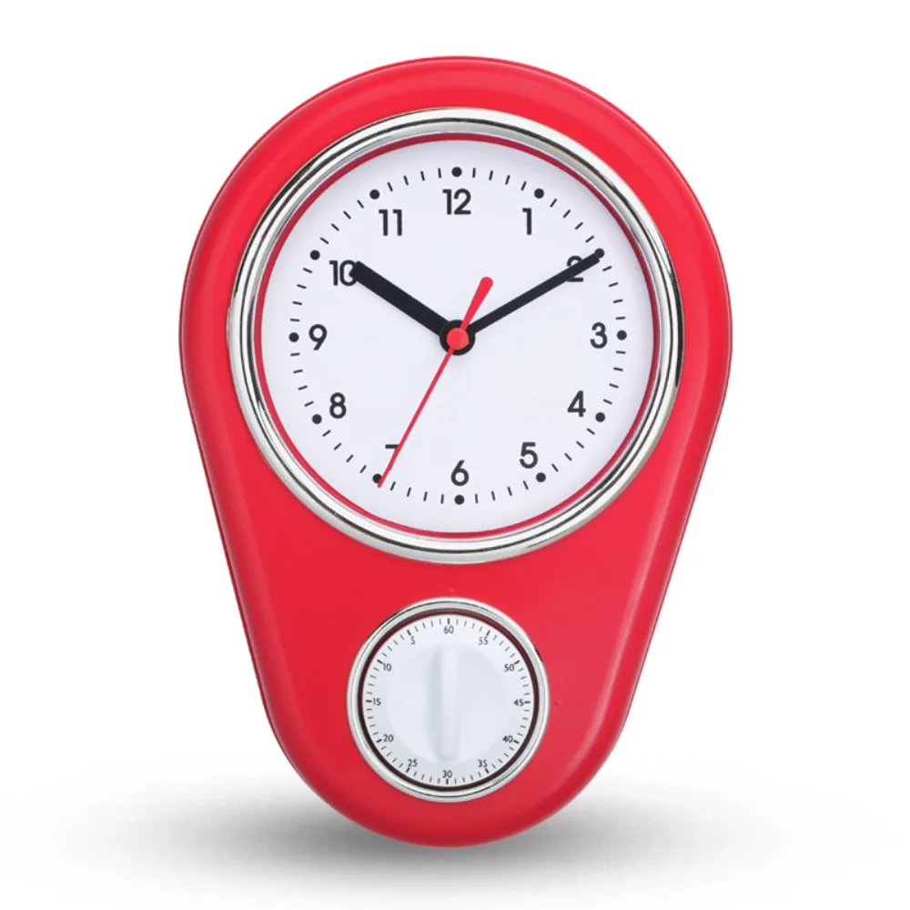 ABS Minimalist Wall Clock Red 8.90x6.26x2.05in Quiet Movement Clock Timer Large Dial Wall Clock Study Room Styling