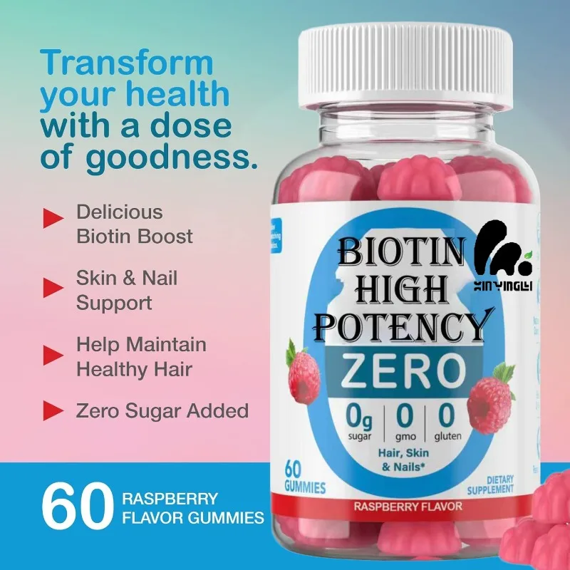 Sugar free biotin gummies -5000 micrograms of high-efficiency biotin, suitable for hair, skin, and nail health. 60 gummies