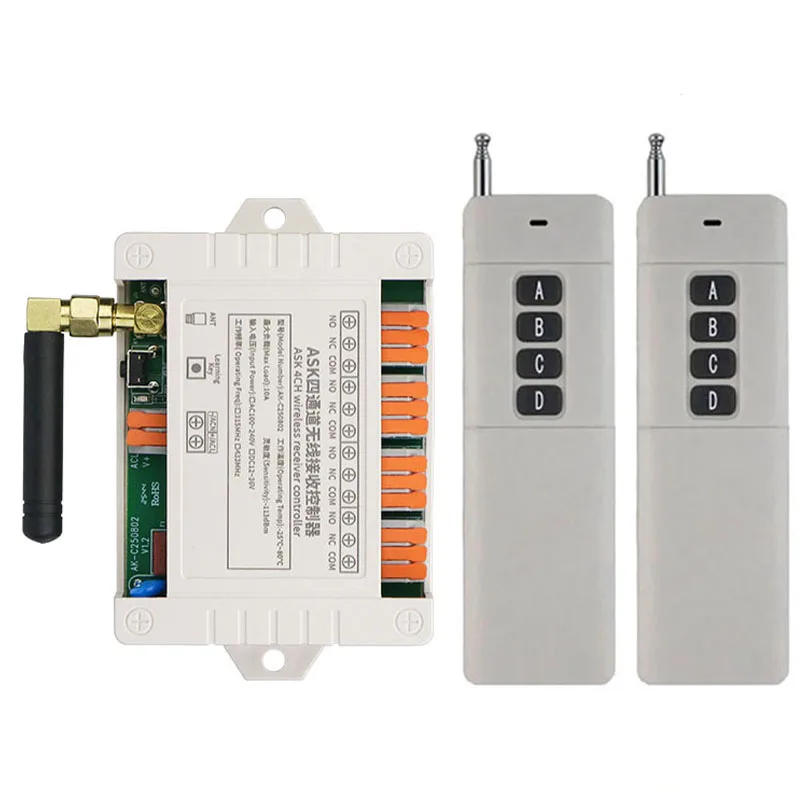 Smart Multiple DC 12V 24V 36V 10A 433 MHz 4CH 4 CH 4 Channel Wireless Relay RF Remote Control Switch Receiver+Transmitter