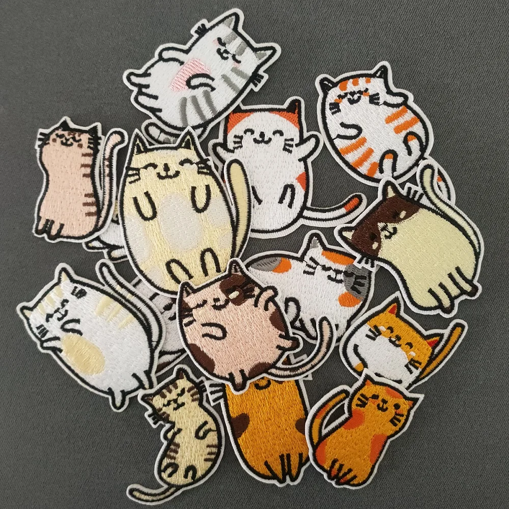 15Pcs Cartoon Cat Series Ironing Embroidered Patches For Sew on child Clothes Hat DIY Jeans Sticker Sew T-shirt Applique