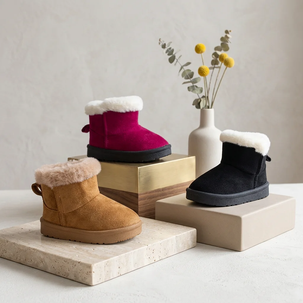 Winter High Quality Black Wine Red Trendy Soft Sole Kids Short Snow Boots