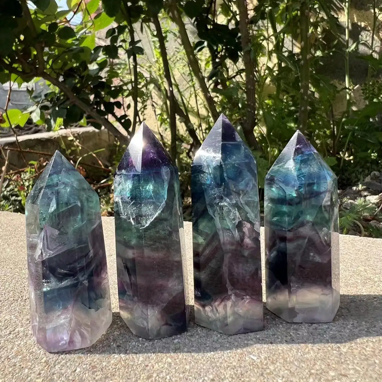 4pcs Fluorite Crystal Tower  Point Natural Fluorite Quartz Crystal Wand Point Hexagonal