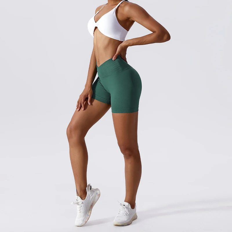 Женские сексуальные эластичные шорты для йоги персикового цвета, бесшовные брюки для фитнеса с узкой талией, спортивные инструменты для похудения и формирования
