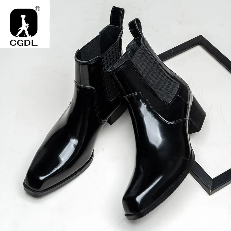 Autumn Winter New Mens 5 CM High Heels Warm Genuine Leather Ankle Boots Shoes Men Business Dress Work Boots Black Wedding Shoes