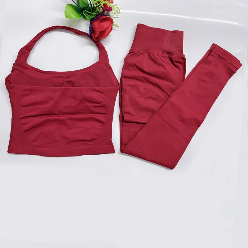 Dfyoga duas peças roupas de yoga conjunto calças mulher halter topo esportes leggings calça ginásio conjuntos treino pilates roupas