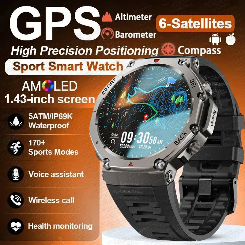 

2025 New T-Rex3 GPS SmartWatch Men 5ATM IP69K Waterproof Built-in Dual-band GNSS Compass Military Grade Sport Watches for Xiaomi