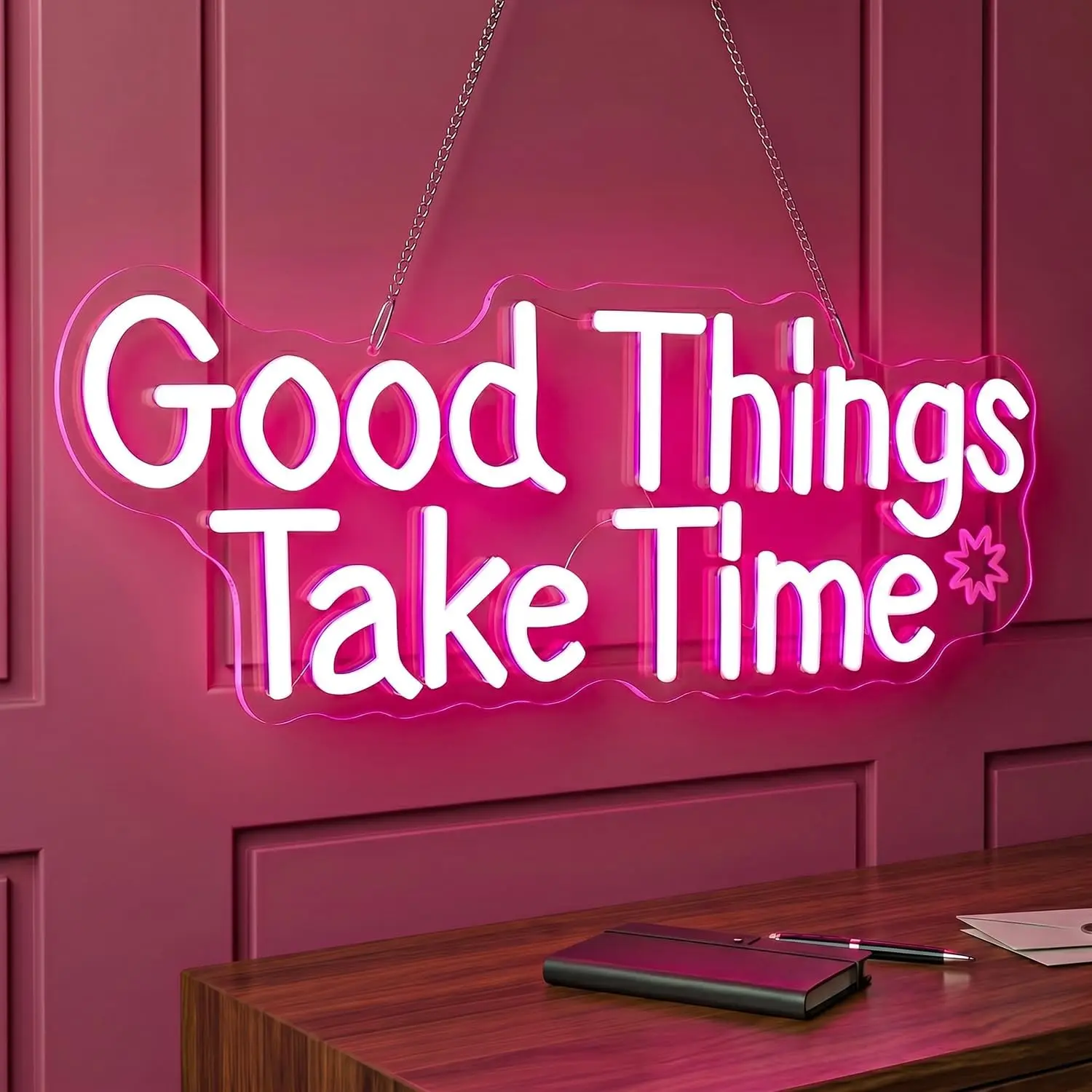 Good Things Take Time LED Neon Sign USB Neon Light Inspirational Wall Decor Bedroom Salon Cafe Office Dorm Birthday Gift