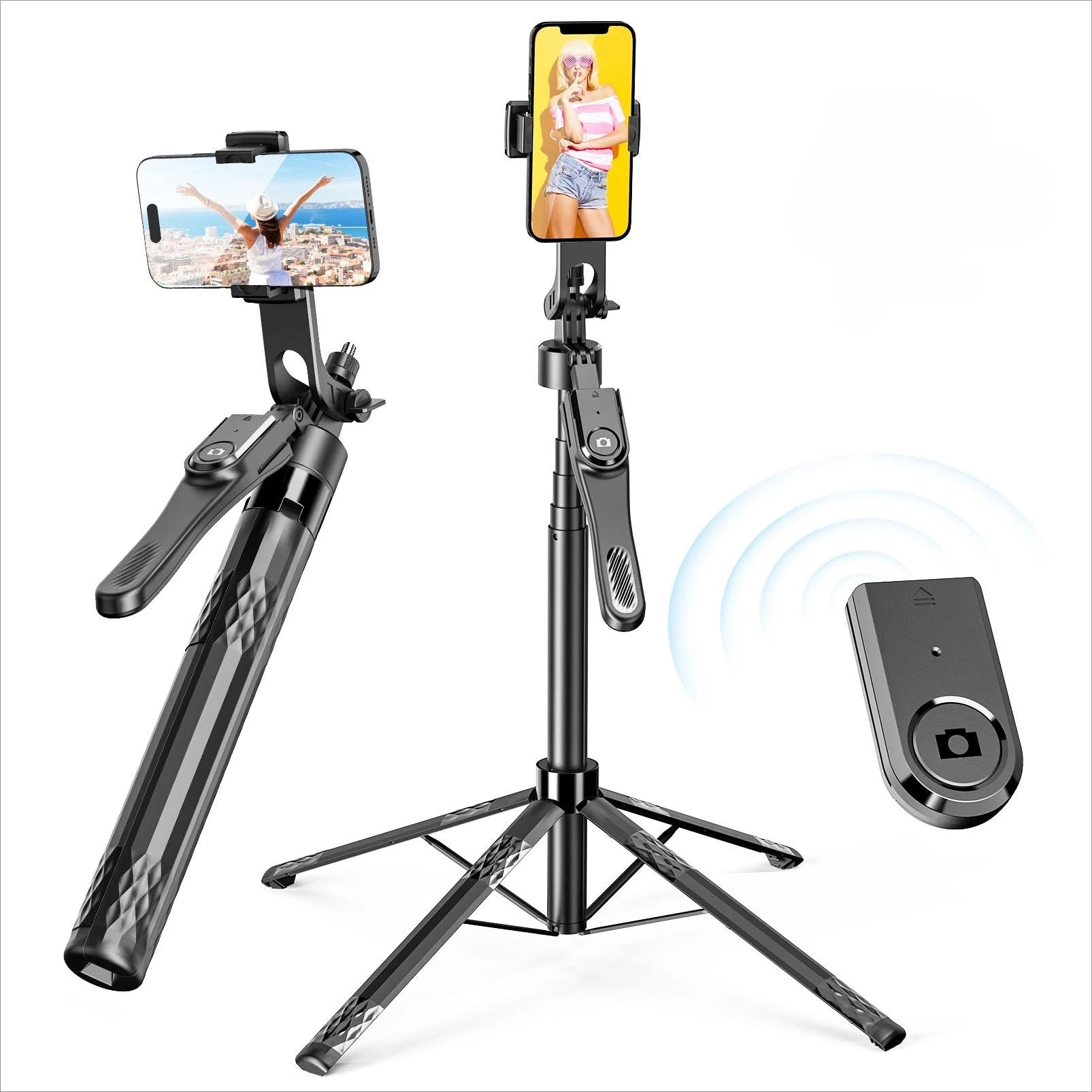 72 Inch Cell Phone Tripod with Remote 4 Legs Travel Stand Selfie Stick for iPhone Android Video Recording Compatible Pro MAX