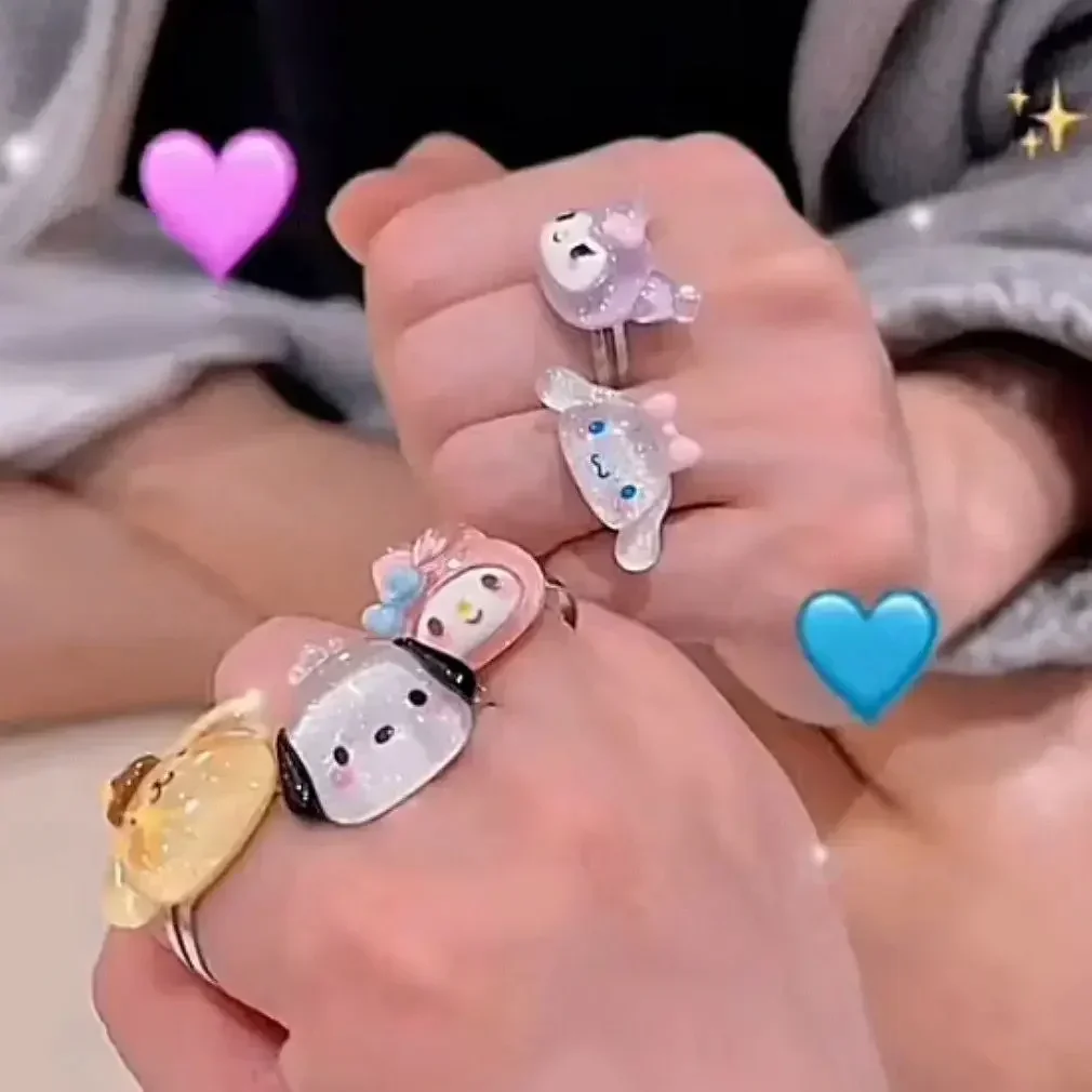 Sanrio Ring Cartoon Figuur Kawaii Mijn Melodie Kuromi Cinnamoroll Verstelbare Ringen Kids Speelgoed Decoratie Accessoires Verjaardagscadeaus