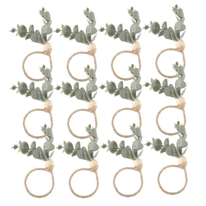 

【NEW】Napkin Rings Rustic Eucalyptus Wooden Napkin Rings Boho Leaf Wood Bead Farmhouse Napkin Ring Holder