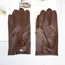 Men's Leather Deerskin Driver Gloves Single-Layer Thin Summer Autumn Outdoor Riding Full-Finger Motorcycle Gloves