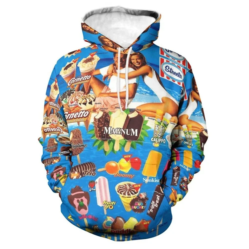 Ice Cream Pattern Hooded Sweatshirts For Men Popsicle 3D Printed Long Sleeves Autumn Casual Street Tops Hoodies Loose Pullovers