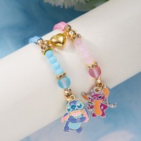 2024 New Love Magnetic Bracelet Red and Blue Rope Cartoon Stitch Knitted Handicraft Stitch Couple Jewelry Set