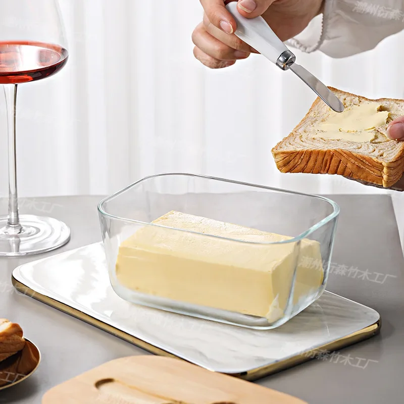 Butter Container Glass Box Restaurant Sealed Storage Box Fresh Cheese Box with Knife Butter Slicer Butter Dish Tableware