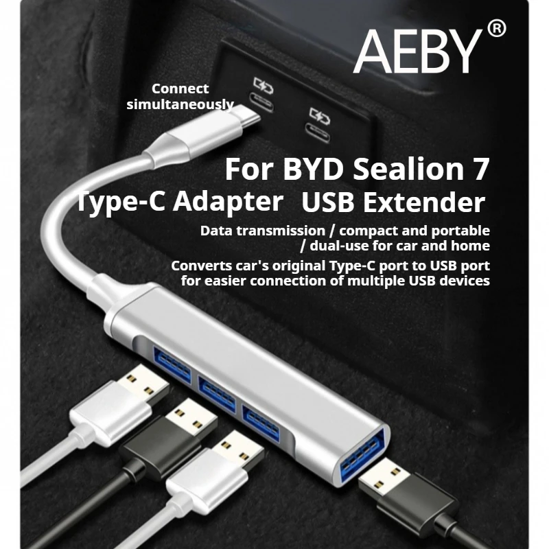 AEBY For BYD Sealion 7 2024 Rear Seat USB C Fast Charging Adapter, QC PD 3.0 Type C to USB Data Sync Cable for iPhone Samsung