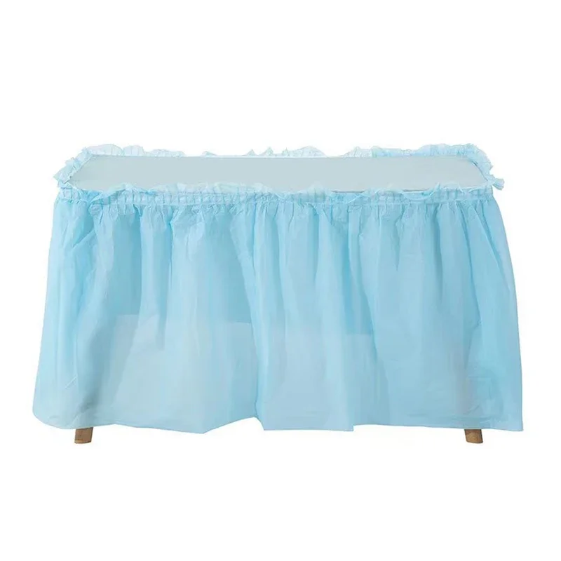 420x70cm Table Skirt Blue Pink White Black Color Birthday Party Decor Boy Girl Baby Shower Table Skirts Cover Baptism Wedding