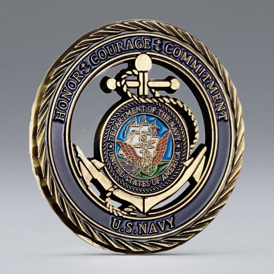 The U.S. Navy Honor Courage Souvenir Coin Bronze Plated Eagle Fleet Anchor Hollowed-out Commemorative Coins