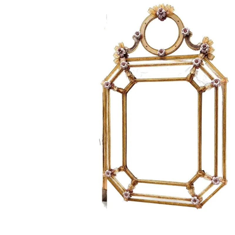 Gilt decorative mirror, handmade Venetian three-dimensional bathroom flower mirror