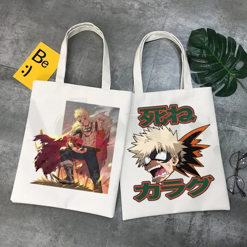 

Boku No Anime My Hero Academia Bakugou Katsuki Graphic Cartoon Print Shopping Bags Girls Fashion Casual Pacakge Hand Bag
