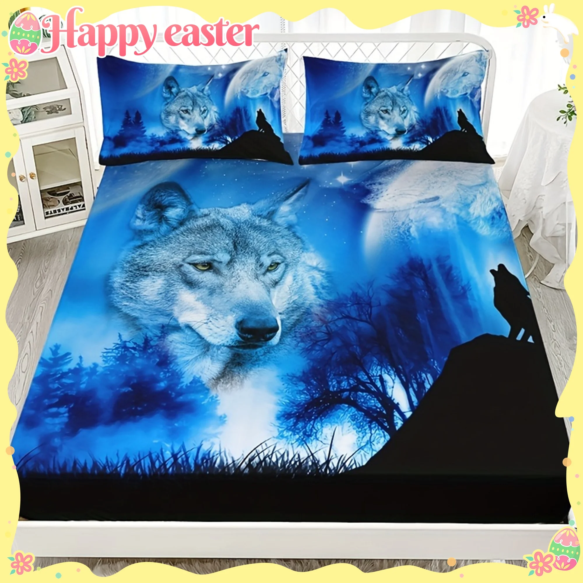 Dark Wolf Forest Animal HD Digital Print Bed Cover Set - Home Decorative Comforter Set