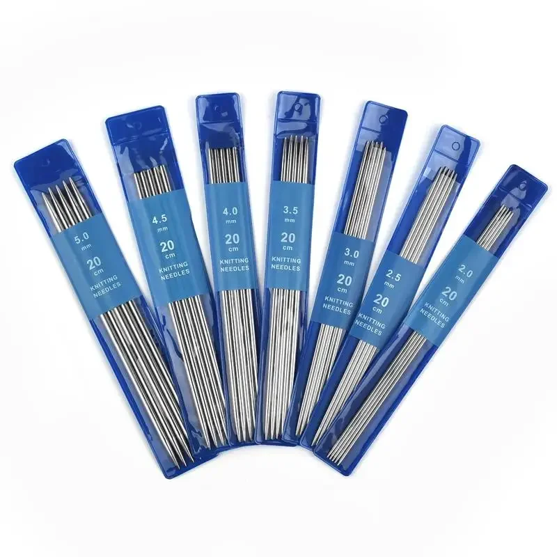 5PCS 20CM Stainless Steel Knitting Needles Set Tool 2-5MM Double Pointed Straight Knitting Needles for Sweaters Knitting Project