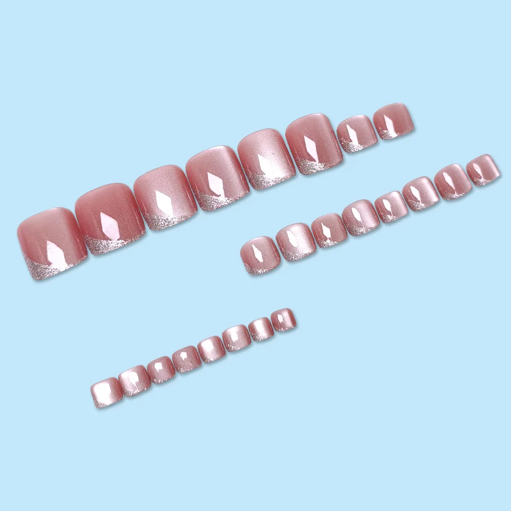 24-delige teennagels nagels druk-ons meisjes eenvoudige glitter klaar nagels voor het lijmen van zoete kattenogen herfst nageltips nep druk op nagels