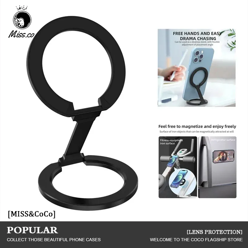 

Double-Sided Magnetic Phone Holder Aluminium Foldable Phone Ring Stand For MagSafe iPhone 16 15 14 13 Pro Max Huawei Samsung