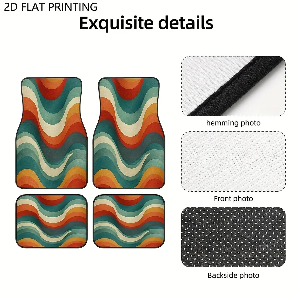 4pcs Retro Wavy Lines Pattern Car Floor Mats - Durable Non-Slip Easy To Clean & Install, Fit For Sedan SUV Truck, Vibrant Orange
