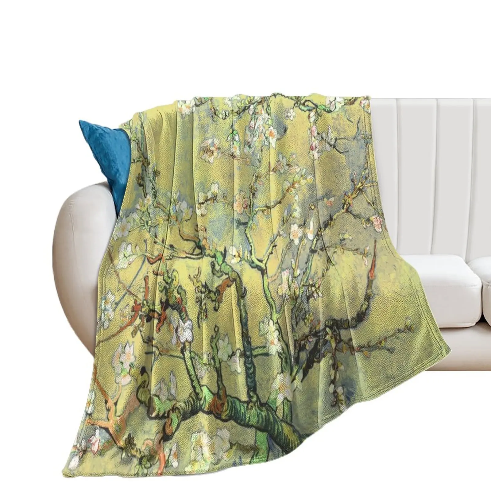 

Almond Blossom - Vincent Van Gogh (lemon pastel) Throw Blanket Bed covers Summer Beddings Decorative Beds Polar Blankets