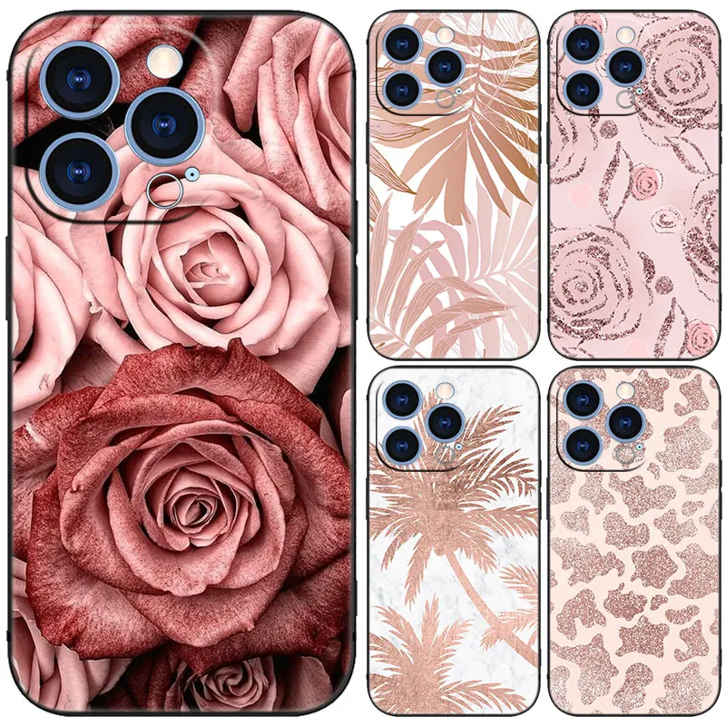 Beautiful Gold Rose Black Phone Case For Huawei Pura70 Pro Plus P60 Pro P50 P40 P30 P20 Pro P10 Lite PSmart Z PSmart 2021 Cover