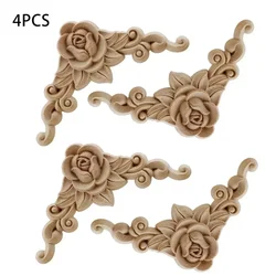 4pcs Wooden Carved Corner Onlay Applique Furniture Mouldings Decal Decor Furniture Window Corner Wood Applique Onlay Wood Figuri