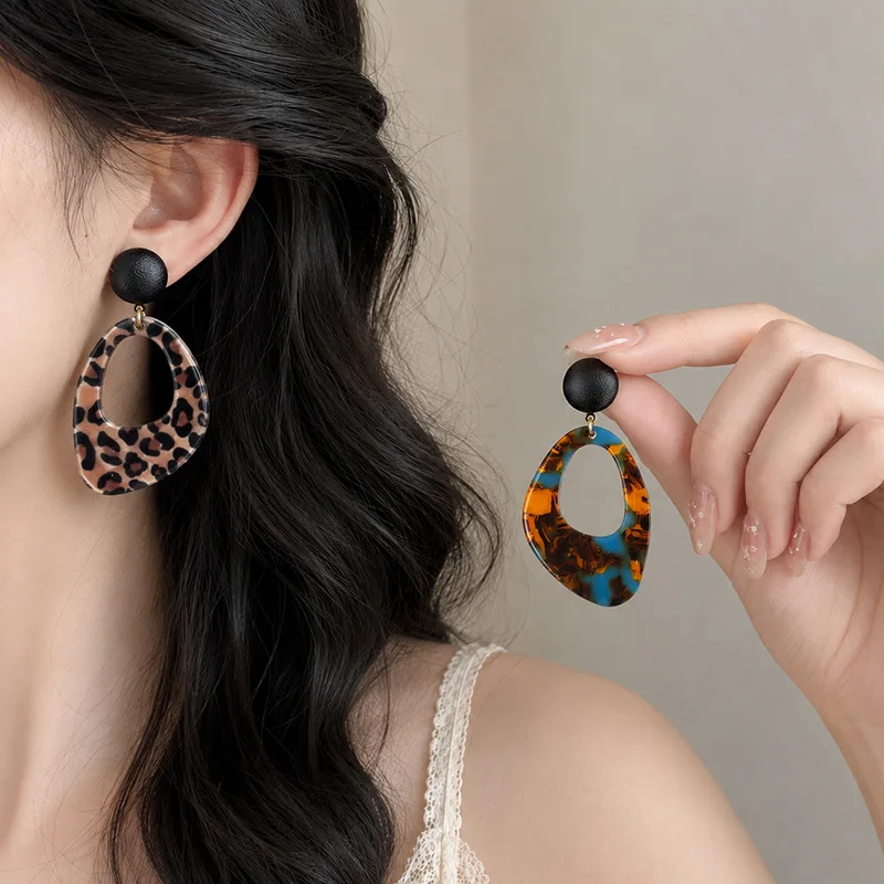 Earrings Large Leopard Geometric Black Button Patchwork Zinc Alloy Acrylic Fall Winter Women Slimming Face Shaping Daily Gift