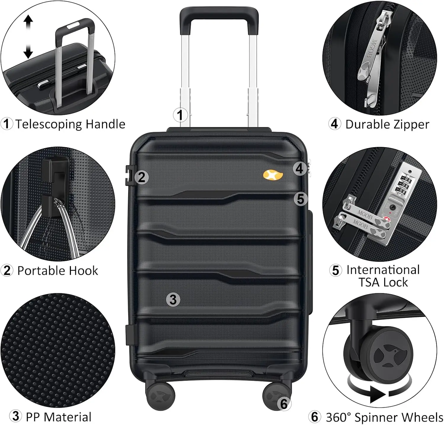 Airline Aprovado Hard Shell Mala com Rodas Spinner, Carry On Bagagem, Bagagem Leve PC com Tsa Lock, 22X14X9