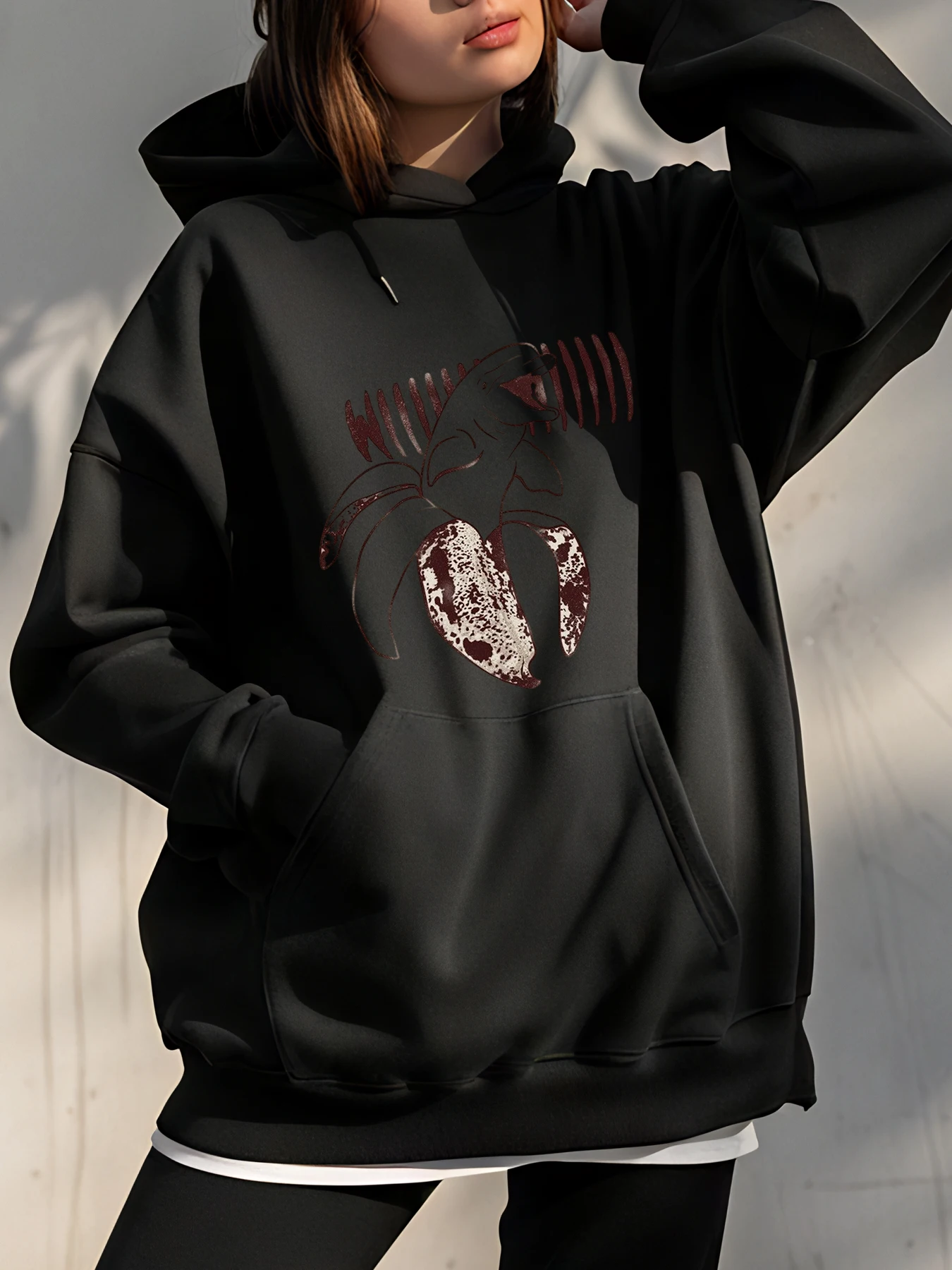

Женская толстовка с капюшоном, черная толстовка с принтом сердца и скелета, повседневная уличная одежда, модная осенне-зимняя одежда, женская