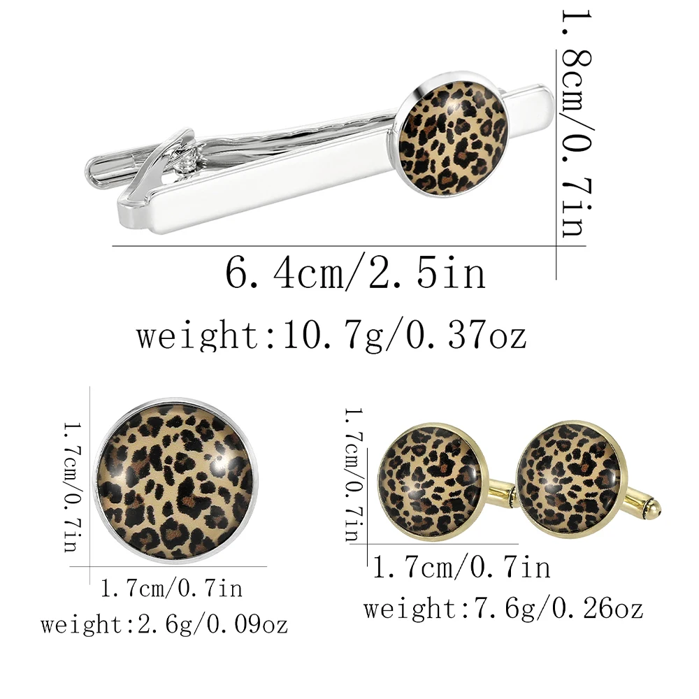 الجدة 3 أنماط كابوشون ليوبارد طباعة صورة فنية رجل زر الكم التعادل كليب جولة كم زر #6