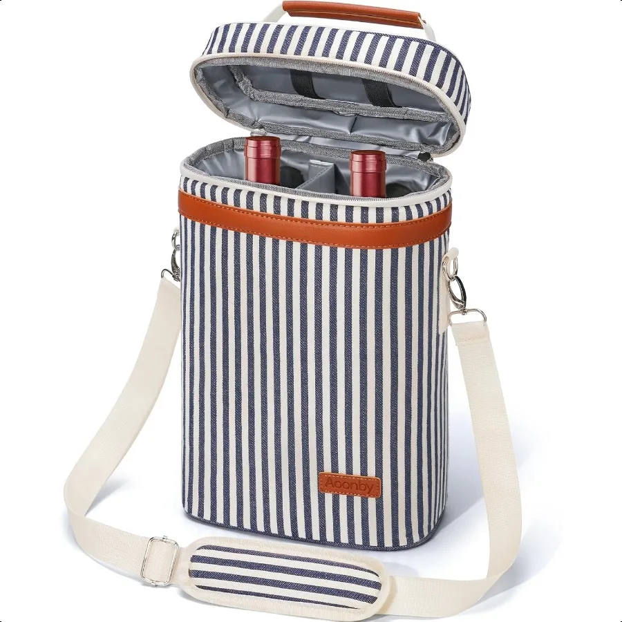 

2 Bottle Wine Bag Wine Cooler Carrier Wine Gift Tote Bag Leakproof Insulated Bottle Bags for Travel BYOB Beach Dinner Party Chr